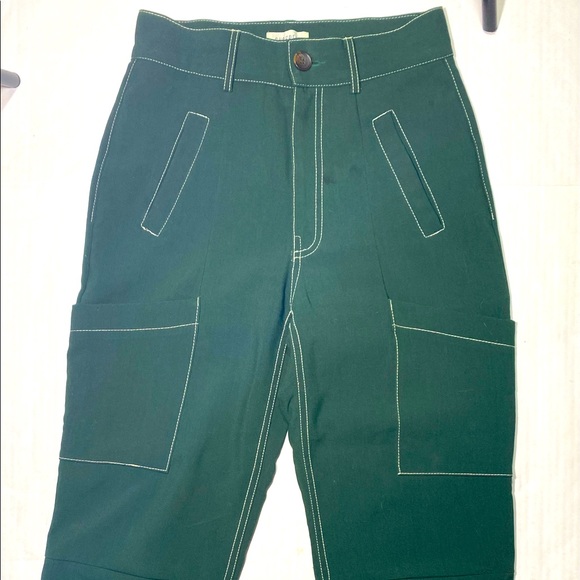 Ghospell Dark Green High Rise Woman’s Pants Two Big Front Pockets Size S - Picture 3 of 13